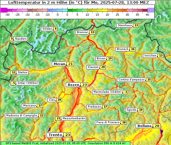Temperatur, 28. 7. 2025