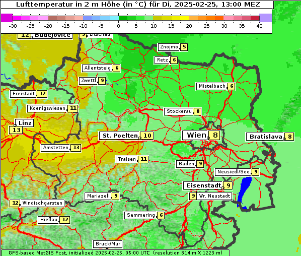 Temperatur, 25. 2. 2025