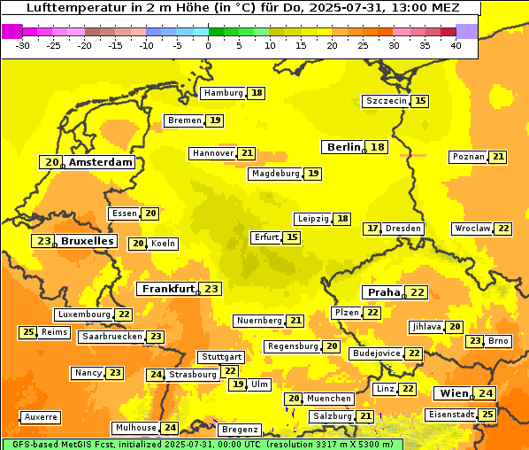 Temperatur, 31. 7. 2025
