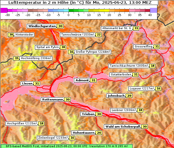 Temperatur, 23. 6. 2025