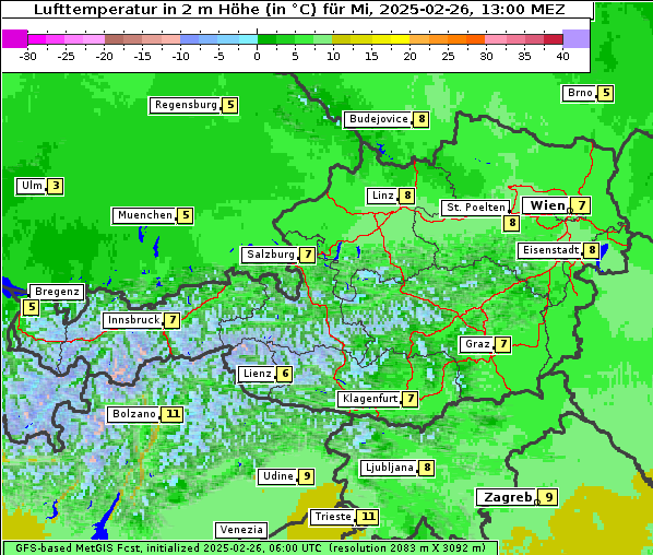 Temperatur, 26. 2. 2025