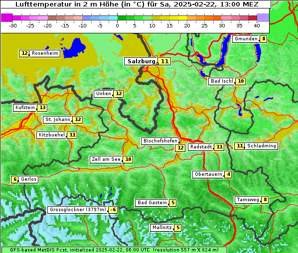 Temperatur, 22. 2. 2025