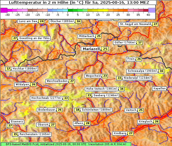 Temperatur, 16. 8. 2025