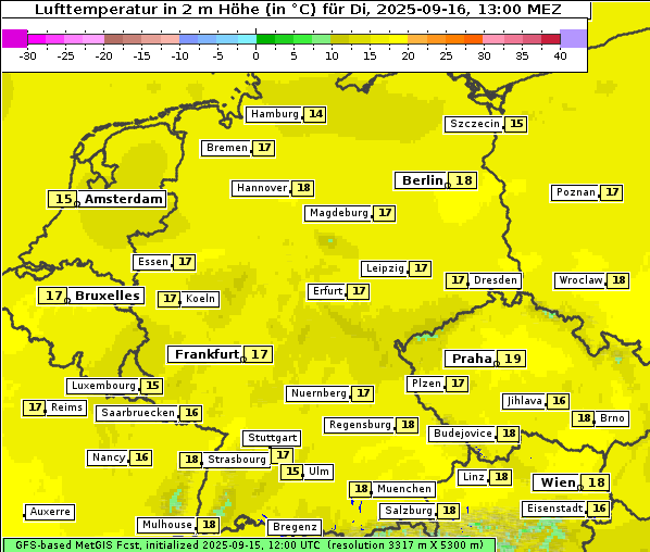 Temperatur, 16. 9. 2025