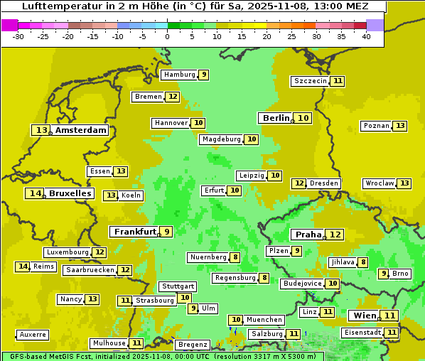Temperatur, 8. 11. 2025