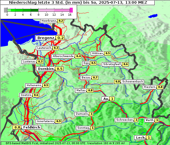 Niederschlag, 13. 7. 2025