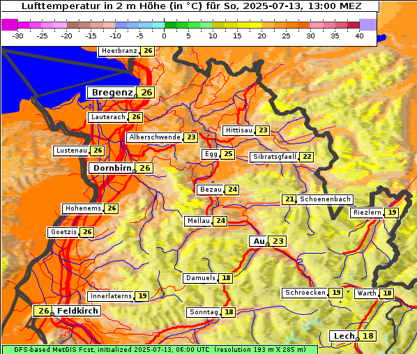 Temperatur, 13. 7. 2025