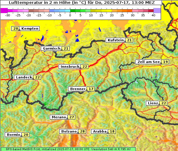 Temperatur, 17. 7. 2025
