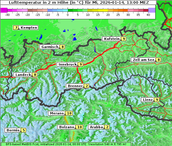 Temperatur, 14. 1. 2026