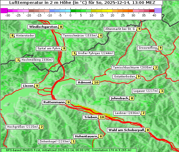 Temperatur, 14. 12. 2025