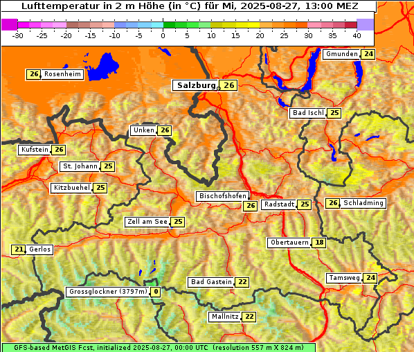 Temperatur, 27. 8. 2025