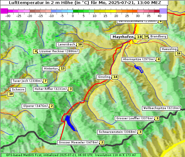 Temperatur, 21. 7. 2025