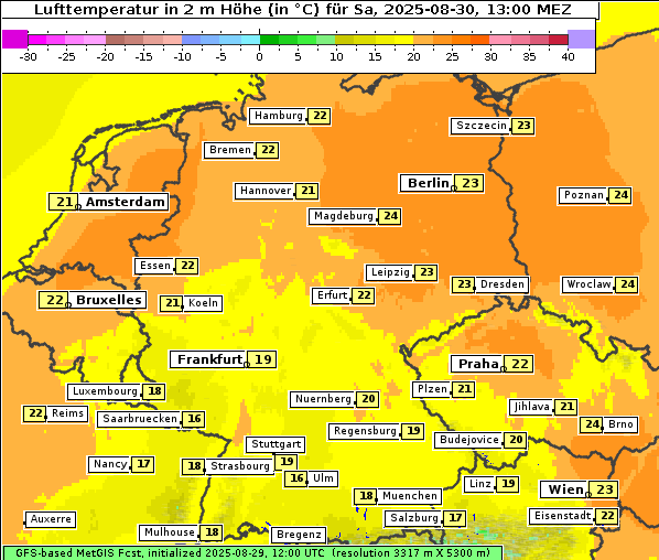 Temperatur, 30. 8. 2025