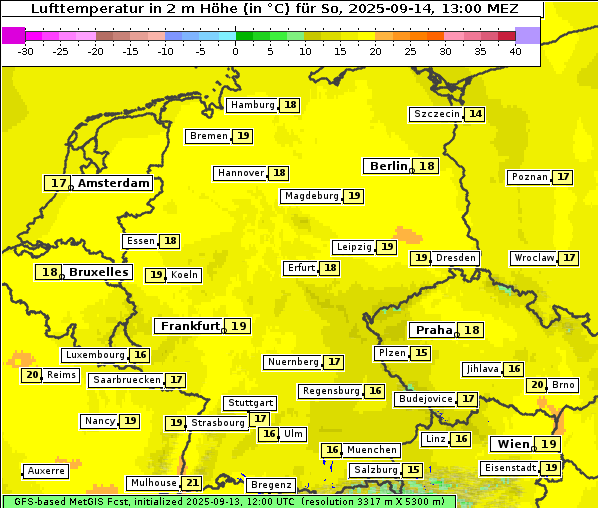 Temperatur, 14. 9. 2025