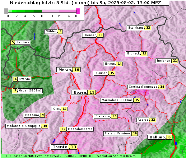 Niederschlag, 2. 8. 2025