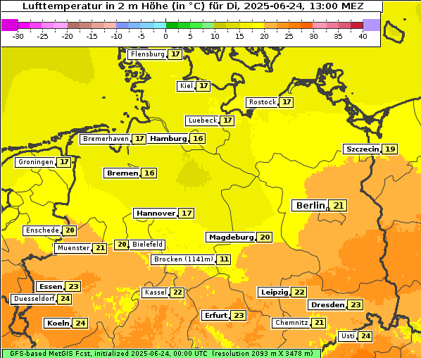 Temperatur, 24. 6. 2025