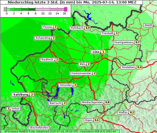 Niederschlag, 14. 7. 2025