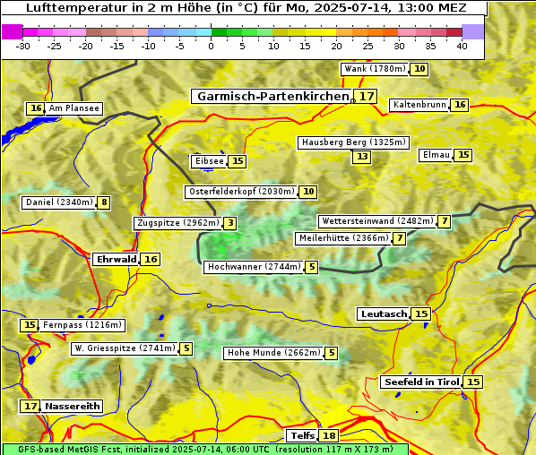 Temperatur, 14. 7. 2025