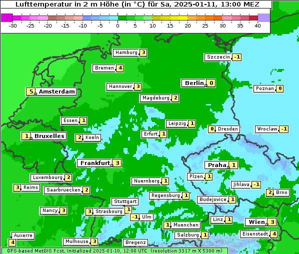 Temperatur, 11. 1. 2025