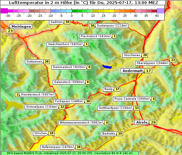 Temperatur, 17. 7. 2025