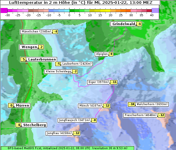 Temperatur, 22. 1. 2025