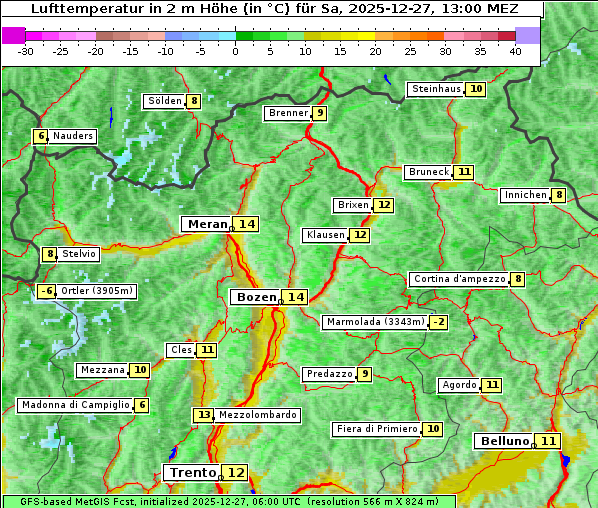 Temperatur, 27. 12. 2025