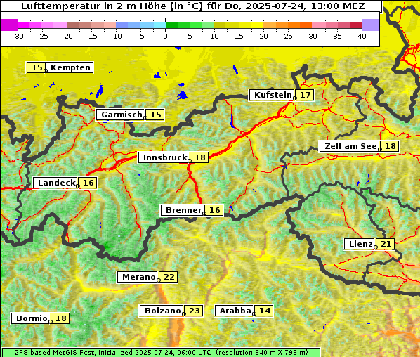 Temperatur, 24. 7. 2025