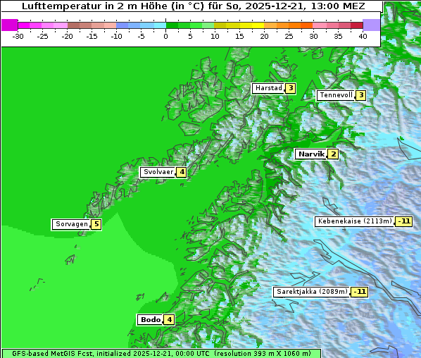 Temperatur, 21. 12. 2025