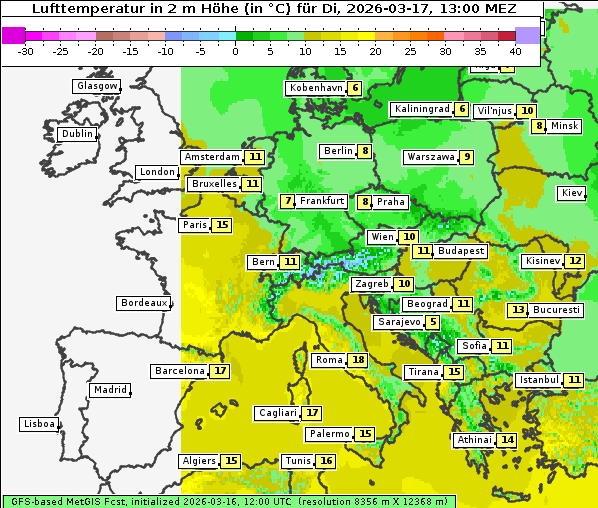 Temperatur, 17. 3. 2026