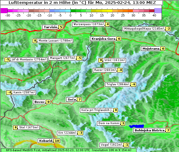 Temperatur, 24. 2. 2025