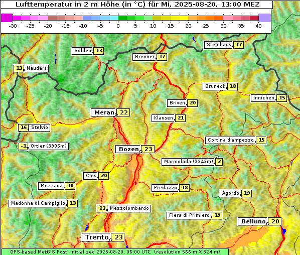 Temperatur, 20. 8. 2025