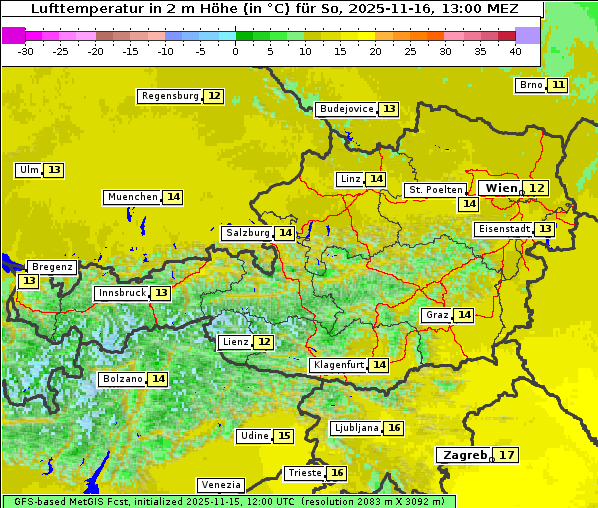 Temperatur, 16. 11. 2025