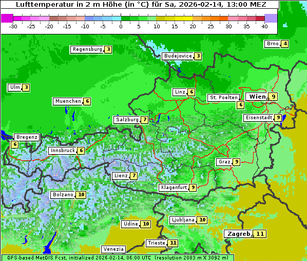 Temperatur, 14. 2. 2026