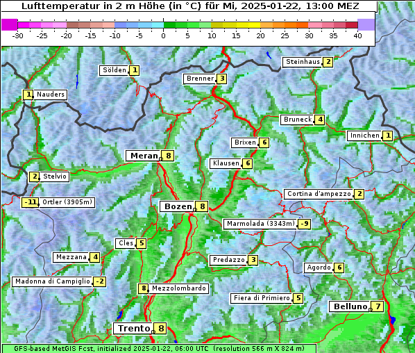 Temperatur, 22. 1. 2025