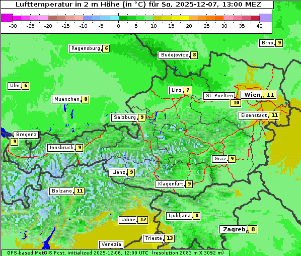 Temperatur, 7. 12. 2025