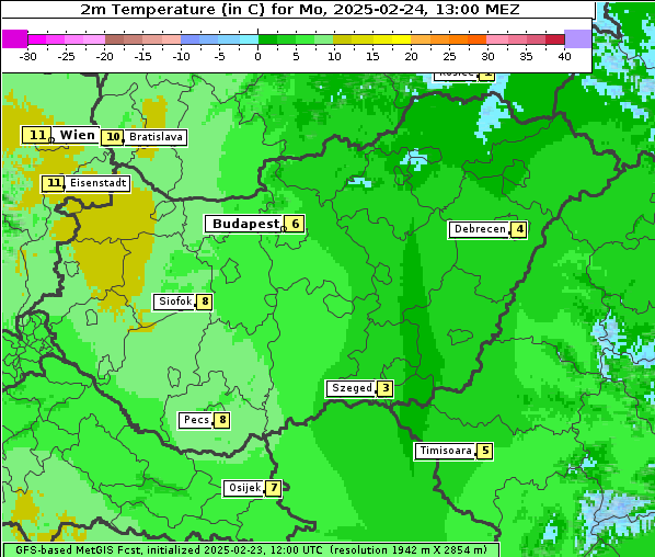 Temperatur, 24. 2. 2025