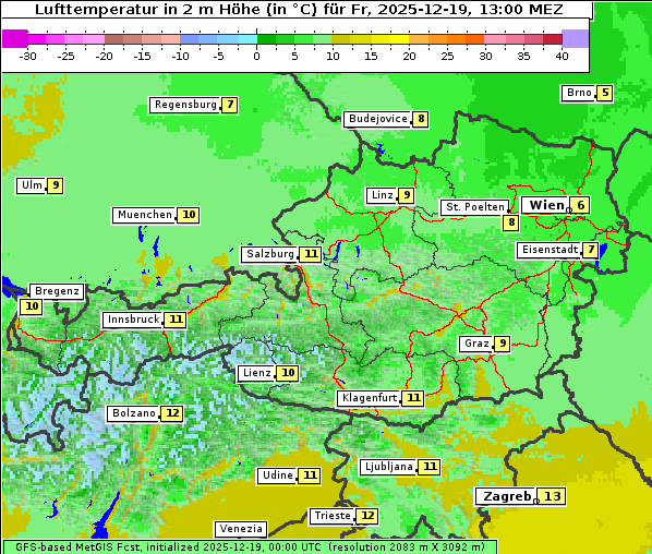 Temperatur, 19. 12. 2025