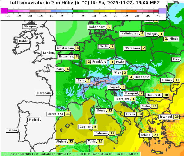 Temperatur, 22. 11. 2025
