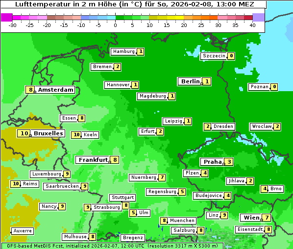 Temperatur, 8. 2. 2026