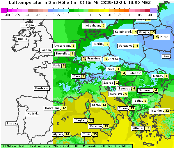 Temperatur, 24. 12. 2025