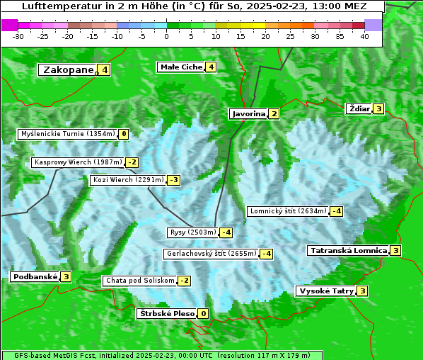 Temperatur, 23. 2. 2025