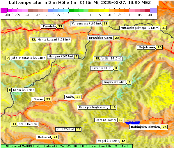 Temperatur, 27. 8. 2025