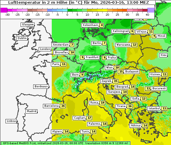 Temperatur, 16. 3. 2026