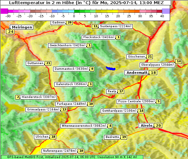 Temperatur, 14. 7. 2025