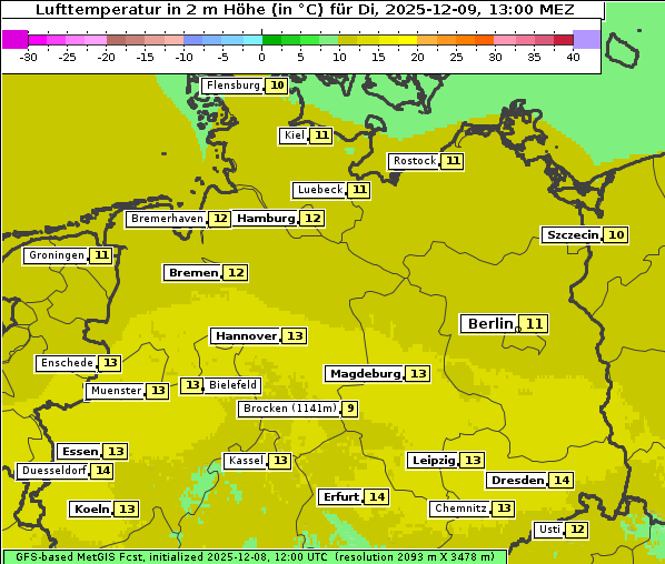 Temperatur, 9. 12. 2025