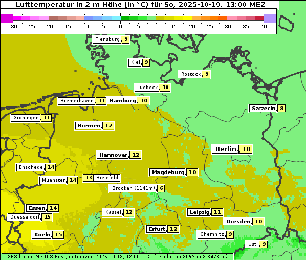 Temperatur, 19. 10. 2025