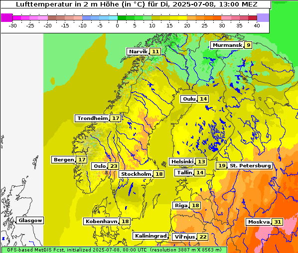 Temperatur, 8. 7. 2025