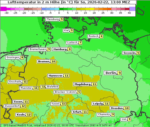 Temperatur, 22. 2. 2026