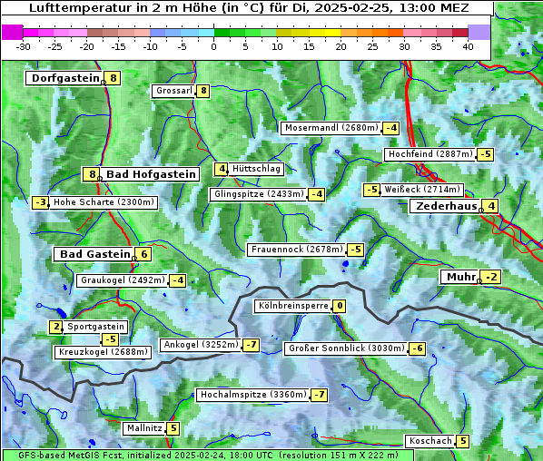 Temperatur, 25. 2. 2025