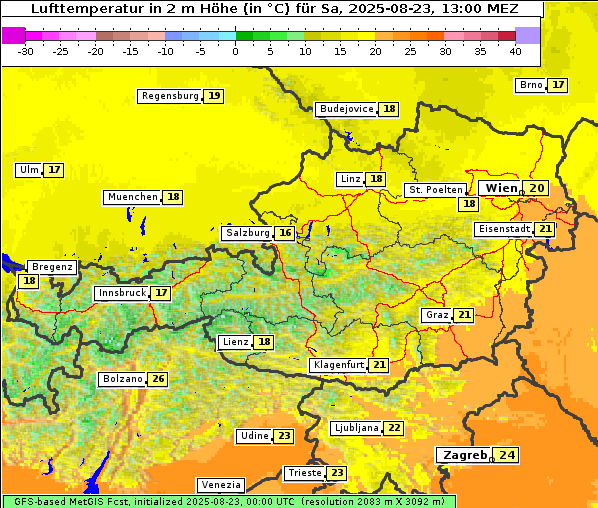 Temperatur, 23. 8. 2025